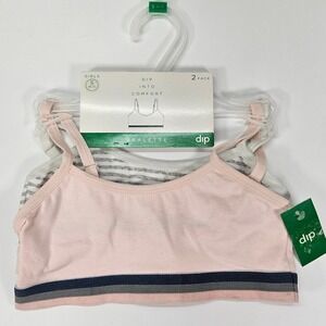 Girls 2 Pack Dip Into Comfort‎ Bralettes Size 6-7 Pink Striped Cotton Adjustable